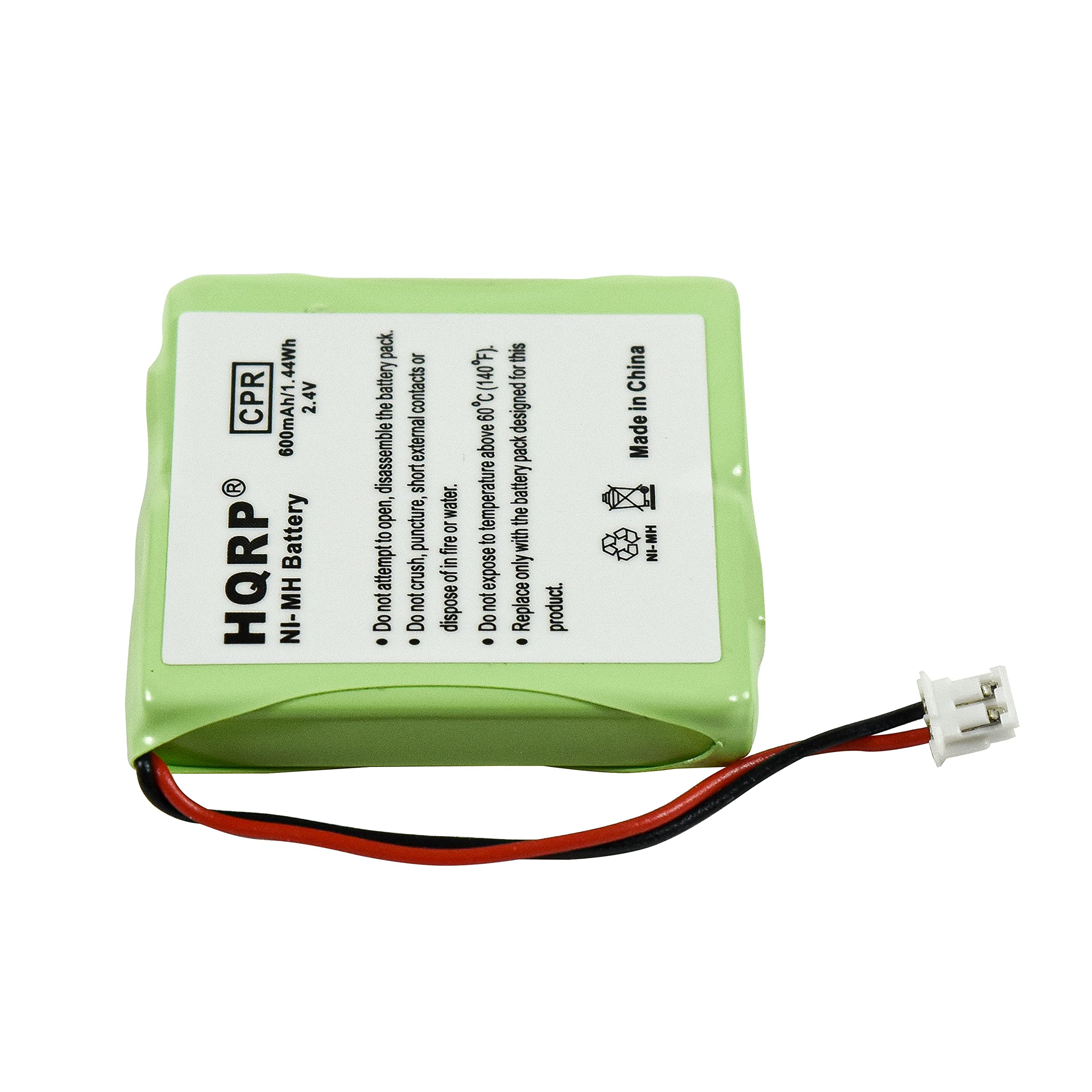 44Wh CPR 2.4V 600mAh/1 Battery HQRP -IN MH pack. or this battery 140F) for the contacts C designed 09 disassemble external above pack short battery open, puncture, water. or temperature the to to with fire attempt in expose only crush, of not not dispose not Replace product. Do Do Do China in Made NI-MH