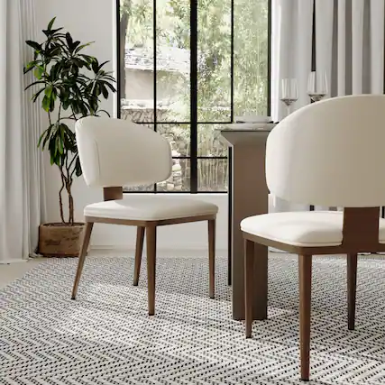 Front. POVISON - Modern Upholstered Dining Chairs Set of 2, Faux Leather Accent Chairs, Side Chairs with Curved Back, Fully Assembled - Beige & Bronze.
