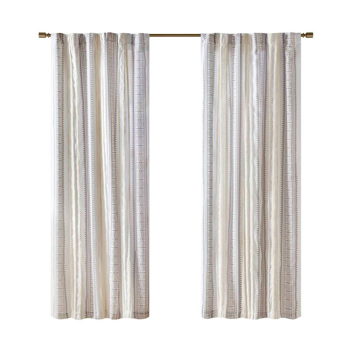 Alt View 4. BreeBe - Poly Printed Curtain Panel with Tufted Stripe and Lining White/Brown 50x95' - Multicolor.