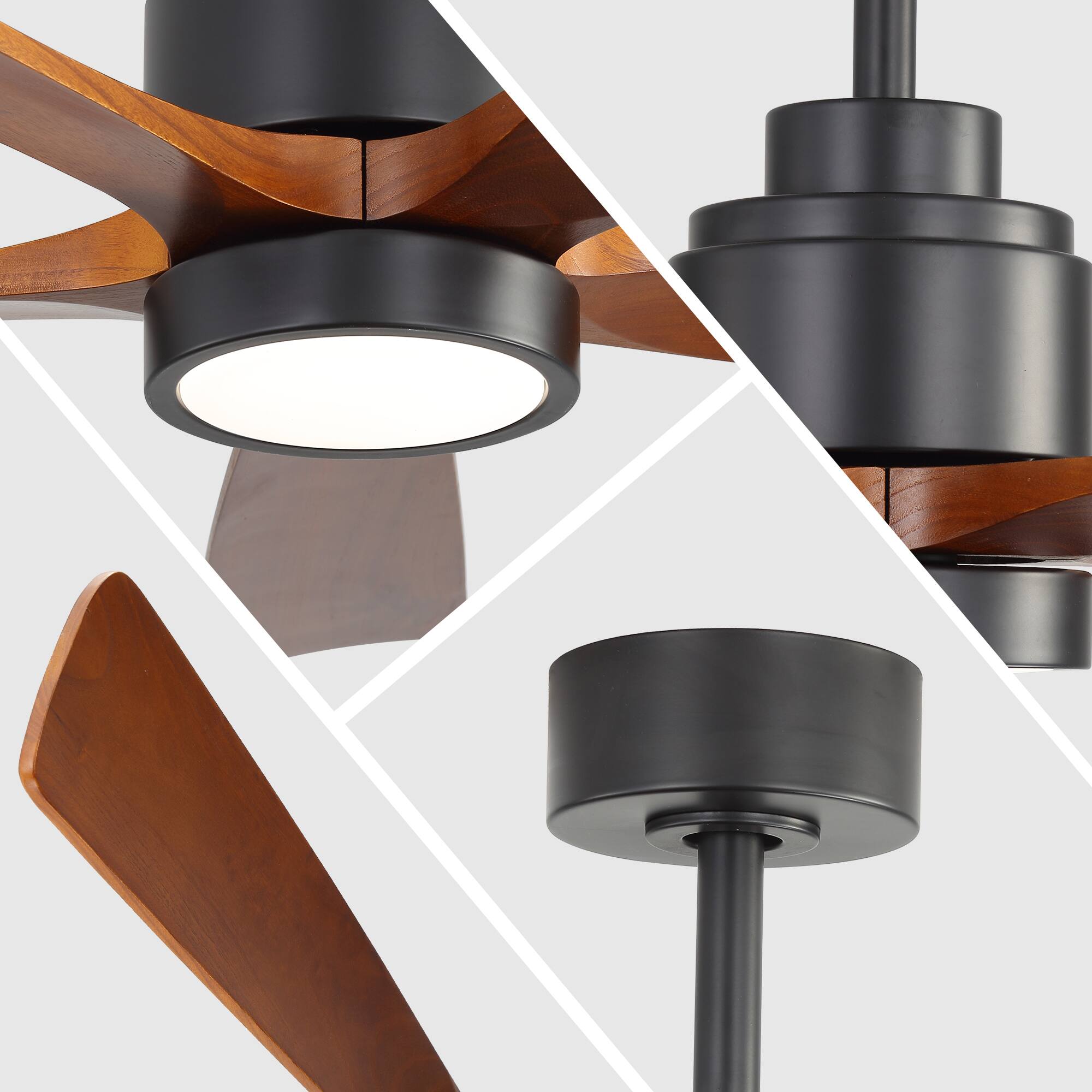 Back. Sofucor - Wood Ceiling Fans with Lights and Remote Reversible 6 Speeds 3CCT Dimmable, Noiseless, Indoor/Outdoor Ceiling Fan Quiet - Black-52in with 5 Blades.