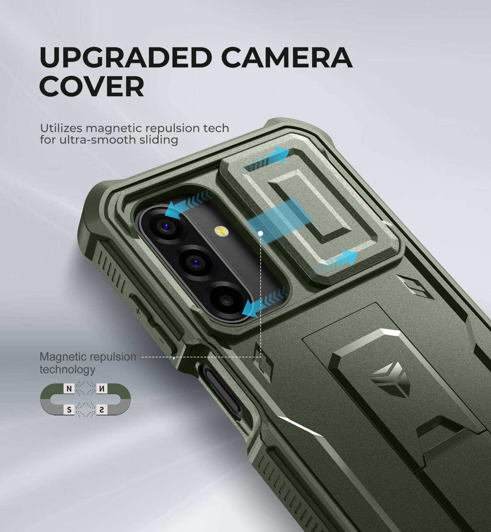 UPGRADED CAMERA COVER

Utilizes magnetic repulsion tech for ultra-smooth sliding

Magnetic repulsion technology
