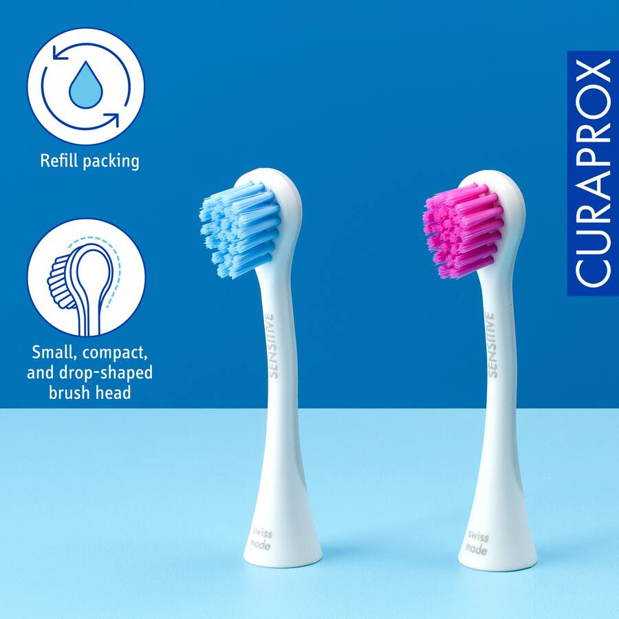 Curaprox Sensitive Curaprox Brush Head Hydrosonic, Sensitive, 2 pcs Blue/Pink 73349368 ...
