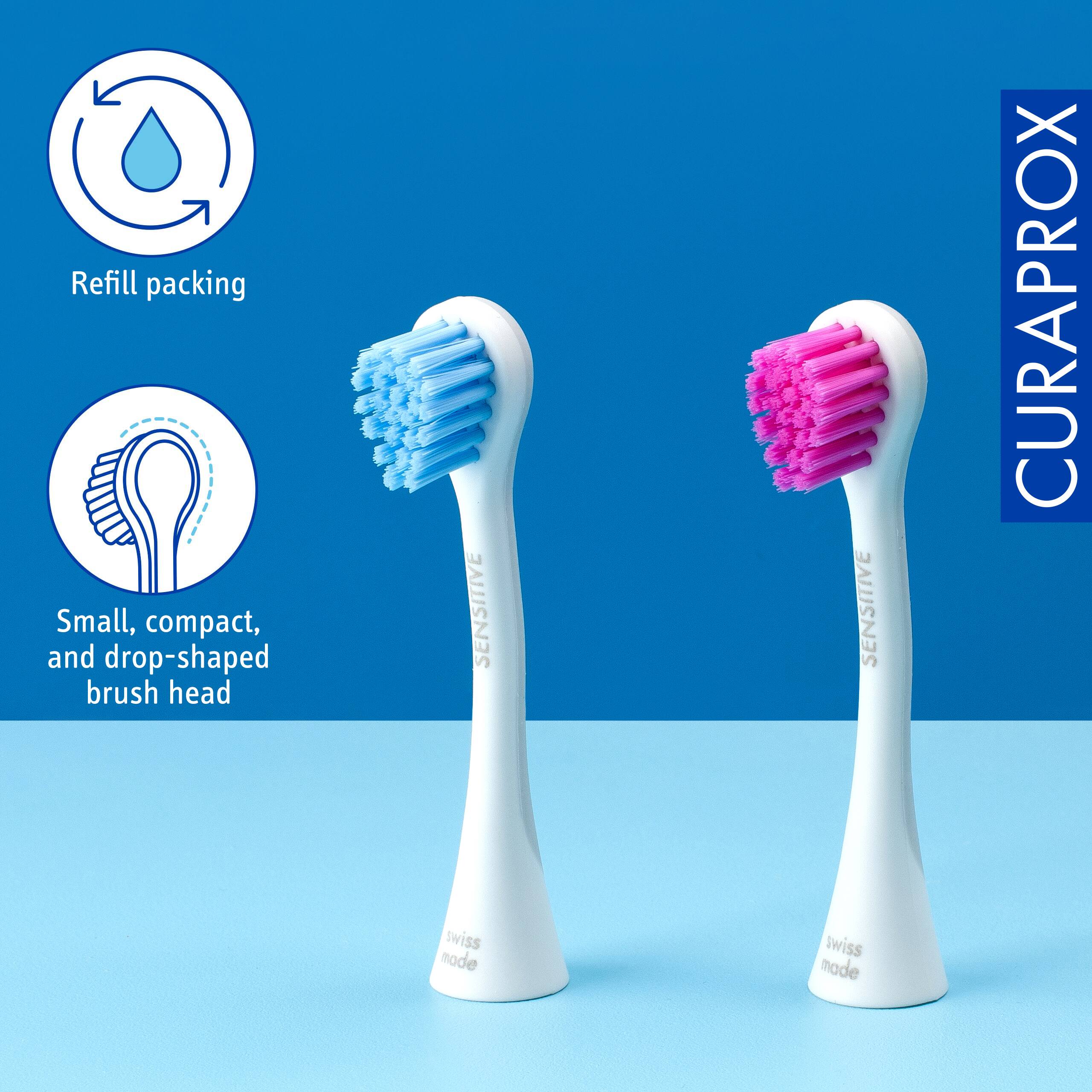 SENSITIVE, CURAPROX, swiss mode, Refill packing, Small, compact, and drop-shaped brush head, twiss mode