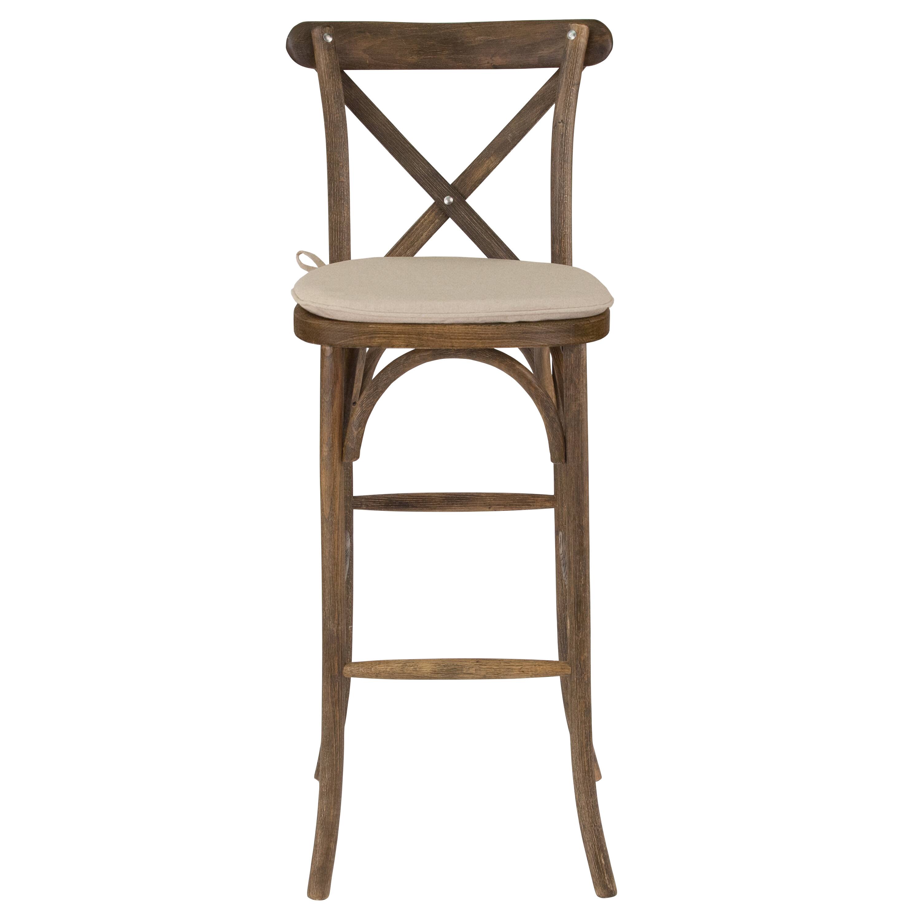 Alt View 11. Alamont Home - HERCULES Series Wood Cross Back Barstool with Cushion - Dark Antique.