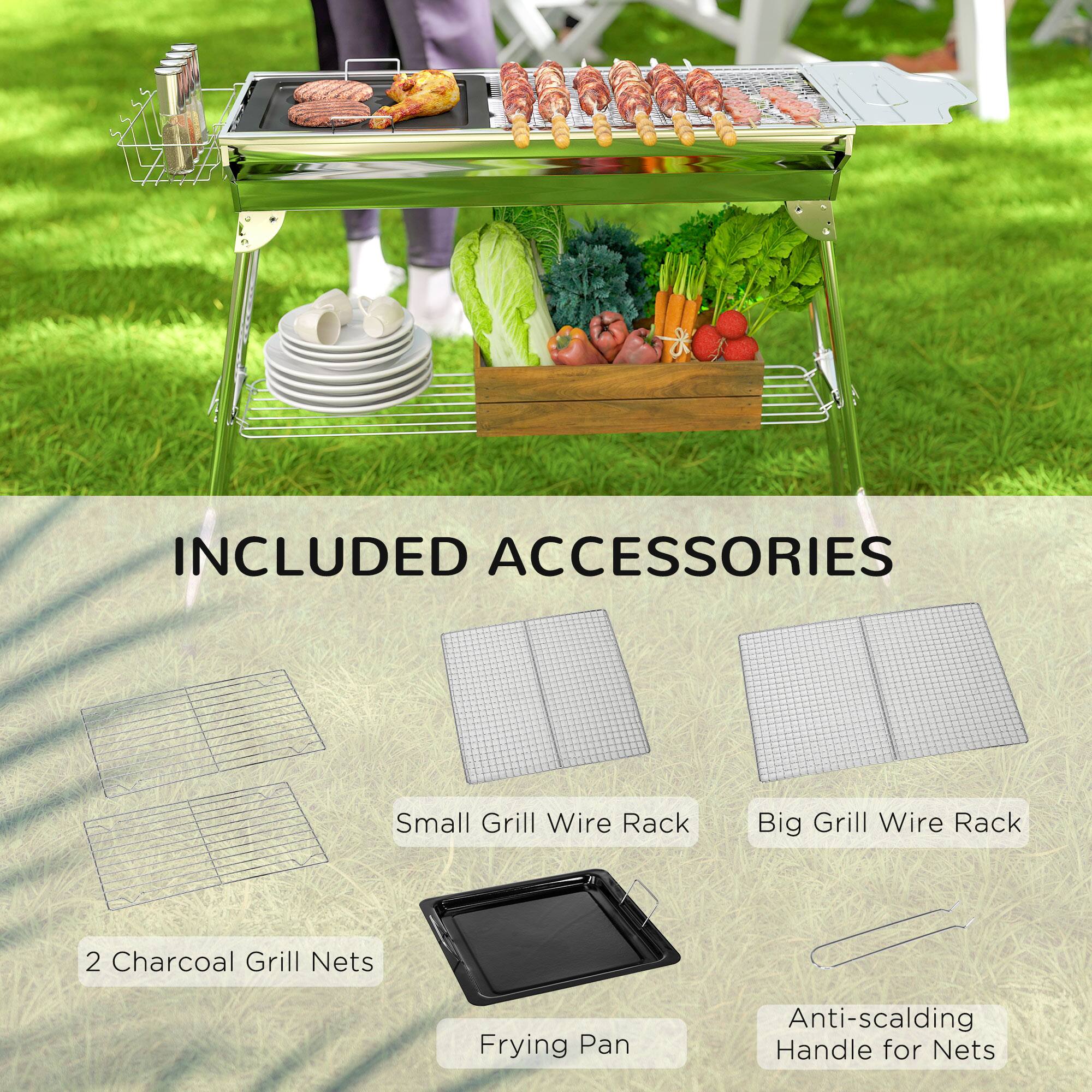INCLUDED ACCESSORIES

- Small Grill Wire Rack
- Big Grill Wire Rack
- 2 Charcoal Grill Nets
- Frying Pan
- Anti-scalding Handle for Nets