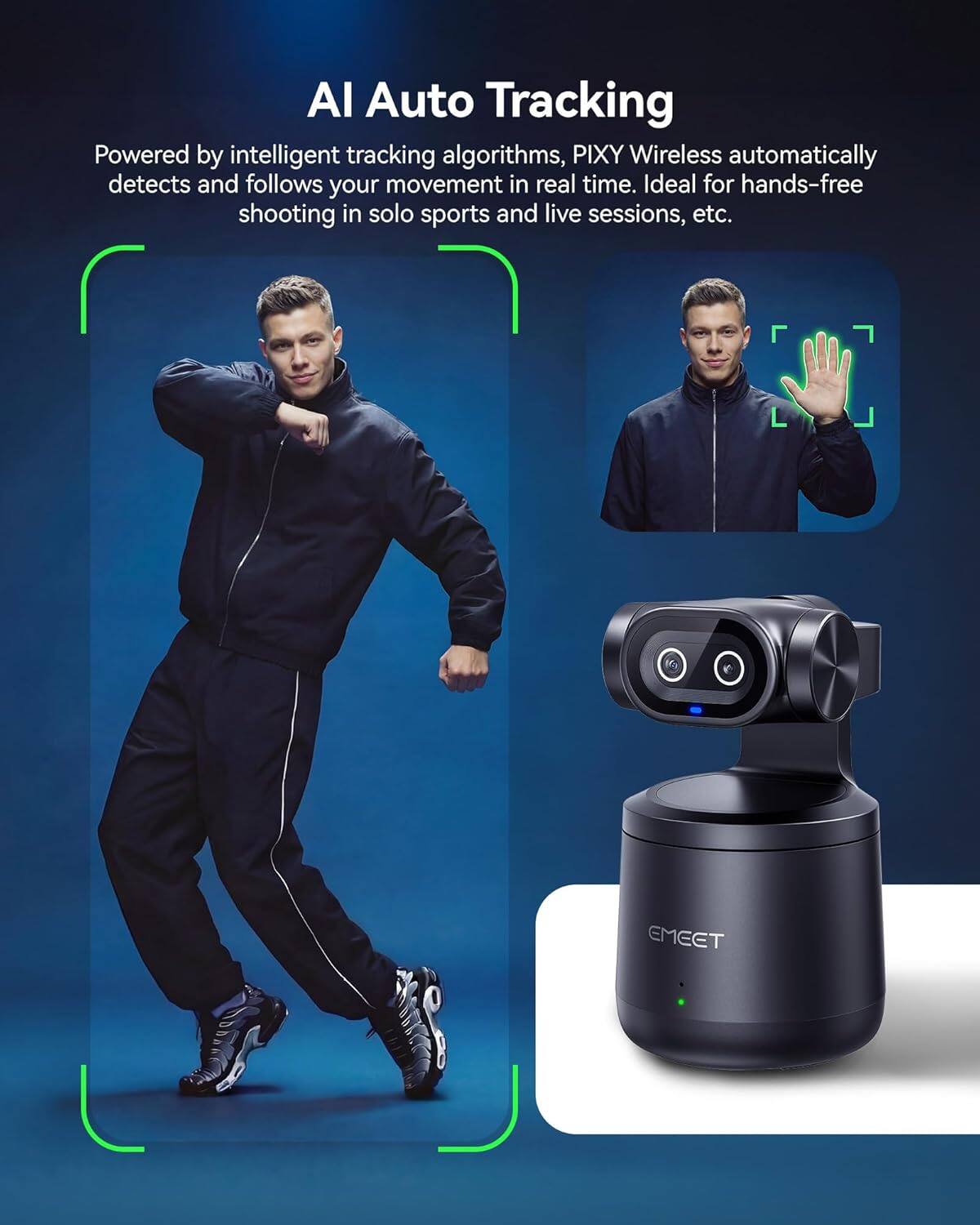 EMEET PIXY Wireless 4K Dual Lens AI Tracking PTZ Streaming Camera