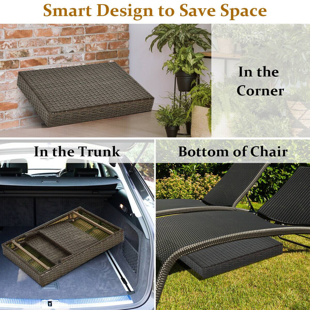 Smart Design to Save Space

In the Corner
In the Trunk
Bottom of Chair