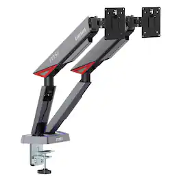 MSI - MT161DR Dual Monitor Arm – Adjustable Spring Desk Mount, VESA Compatible, 17–38in, 35 lbs per Screen, Clamp & Grommet - Iron Gray