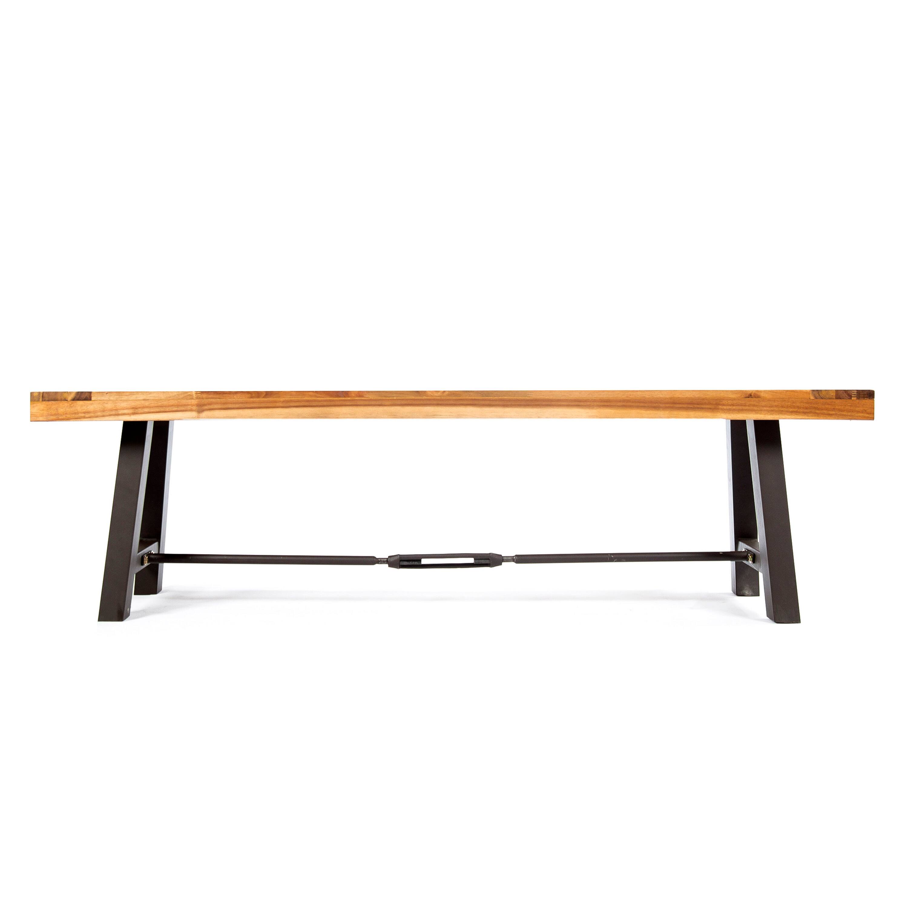 Angle. Mondawe - Outdoor Acacia Wood Dining Bench - Teak+ Black.