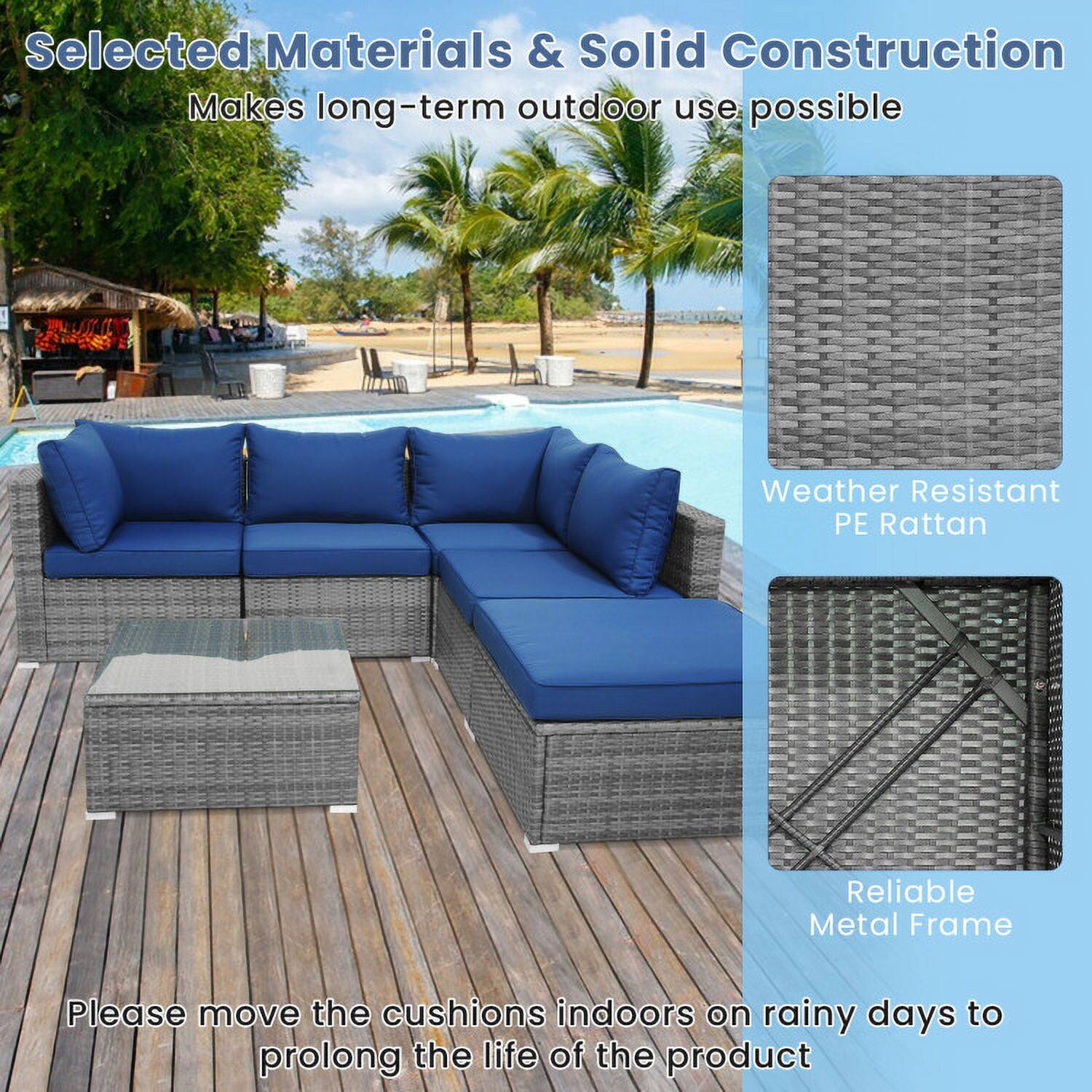 Selected Materials & Solid Construction  
Makes long-term outdoor use possible  

Weather Resistant PE Rattan  
Reliable Metal Frame  

Please move the cushions indoors on rainy days to prolong the life of the product