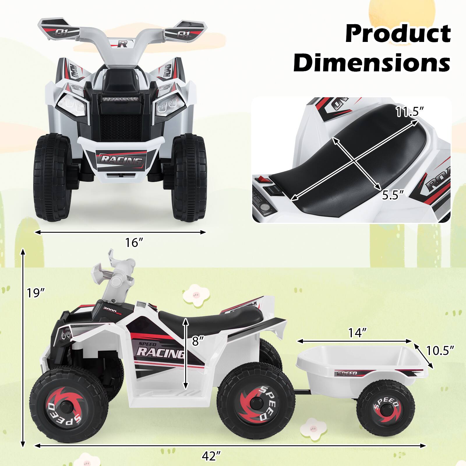 Product Dimensions  
11.5" x 5.5" x 16" x 19" x 8" x 14" x 10.5" x 42"