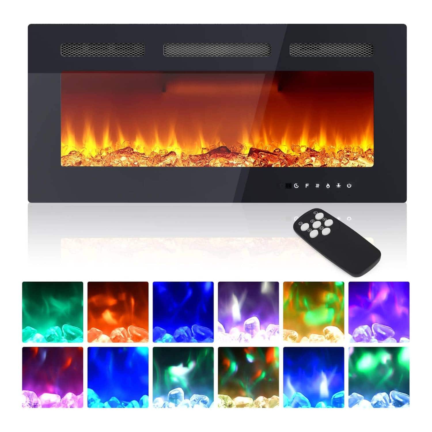 Qeetex - Modern 36 Inch Wall Built-in Electric Fireplace Heater for Bedrooms, Living Room