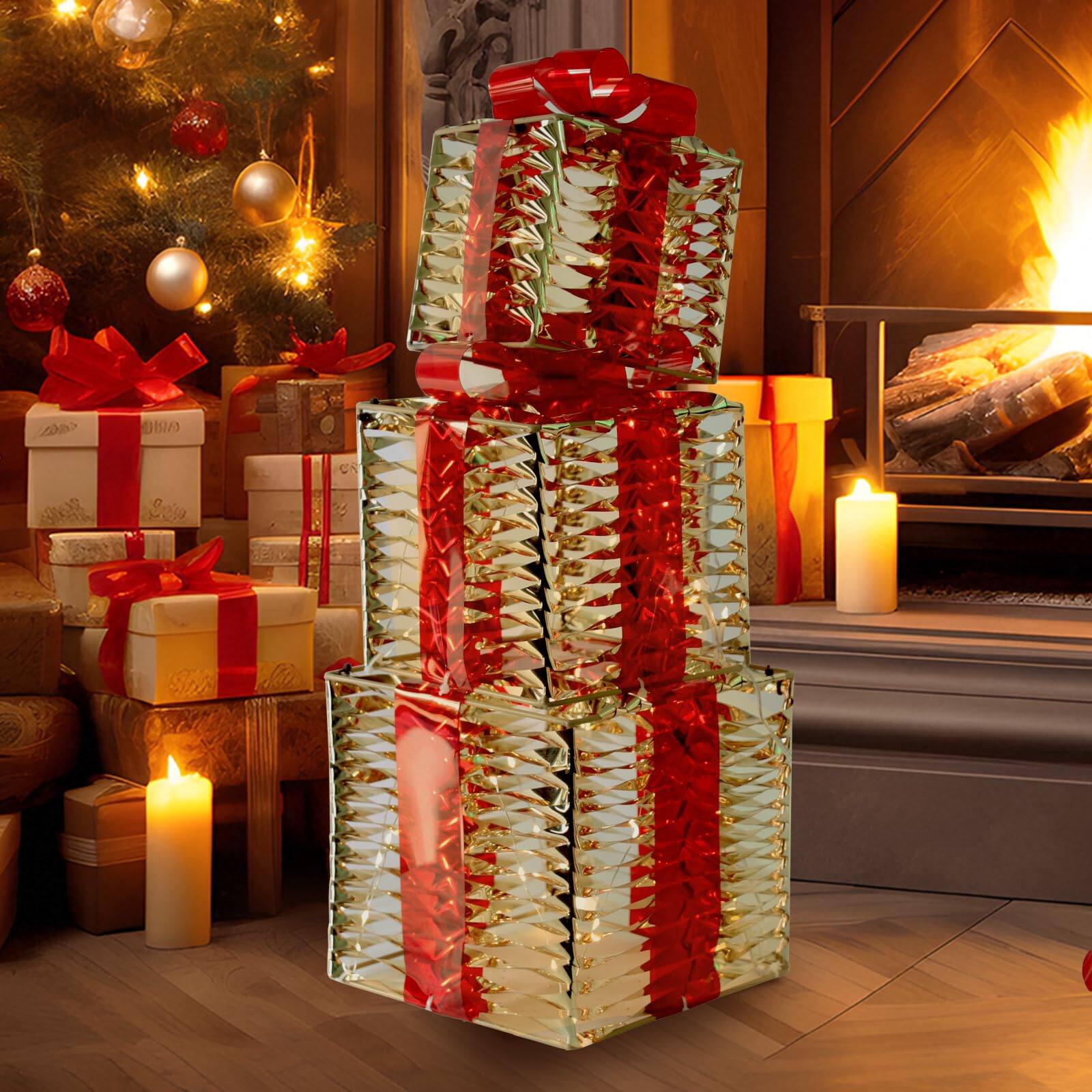 Alt View 2. Refined Abode Design - Christmas Decorations 3-piece Set Box Ornaments Bows Illuminates Tree Skirts. Suitable Indoor Courtyard - White.