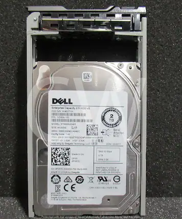 DELL Enterprise Capacity 2.5 HDD v3
HDD S/N: W46077VH
ENTERPRISE 2 CLASS
P/N: 1VD200-150
TB MODEL: ST2000NX0433
CERTIFIED BY DELL
SITE: WUXISG
WWN: 5000C5009ECA848C
Config Code: 1341
SCSI PSID: Z9LBCBDDGGETKGZK24PUNA4N458V8YX6
RATED: V2+ 0.60A +12V 0.30A
HDD Mfg by Seagate Technology LLC
DOM: 03/2017
Made in CN
DP/N: OFVX7C
SAS 12 Gbps
2 TB
RPM: 7.2K
WARRANTY VOID IF ANY LABEL/SCREW IS REMOVED OR BROKEN
CN-OFVX7C-SGW00-732-00JO-A00
MADE IN