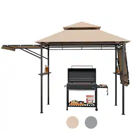 Ecooso - 13.5 x 4 FT BBQ Grill Gazebo Canopy Tent with Dual Side Awnings for Patio Cooking - Beige