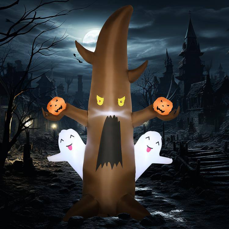 Alt View 1. PULUZ - 5 feet Halloween Inflatables Outdoor Decorations Ghost Tree with Pumpkins, Blow-Up LED Yard Decor Indoor Outdoor - Brown.