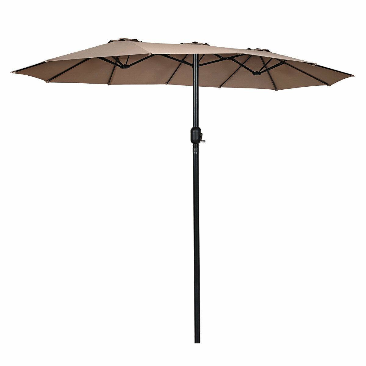 Alt View 7. Gymax - Gymax 15' Twin Patio Umbrella Double-Sided Outdoor Market Umbrella with Crank Tan - tan.