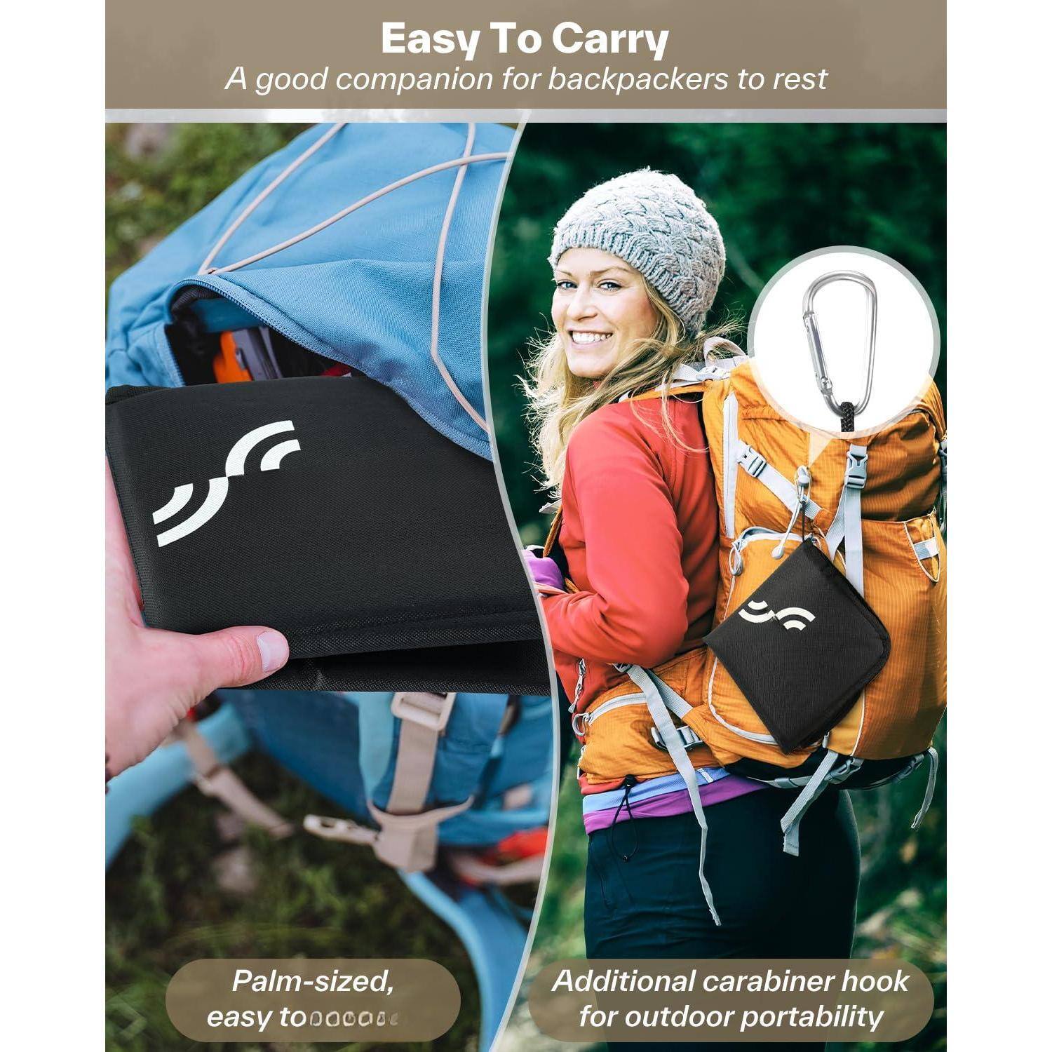 Easy To Carry  
A good companion for backpackers to rest  

Palm-sized, easy to carry  

Additional carabiner hook for outdoor portability
