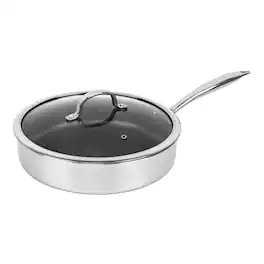 Brentwood - B-dsh26l 10-in. 3.2-qt. 3-ply Hybrid Non-stick Stainless Steel Deep Saute Pan With Tempered Glass Lid - Silver