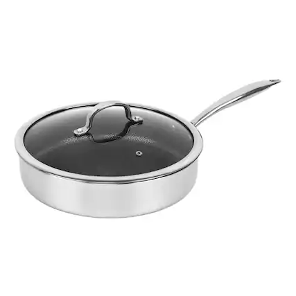 Front. Brentwood - Brentwood B-dsh26l 10-in. 3.2-qt. 3-ply Hybrid Non-stick Stainless Steel Deep Saute Pan With Tempered Glass Lid - silver.
