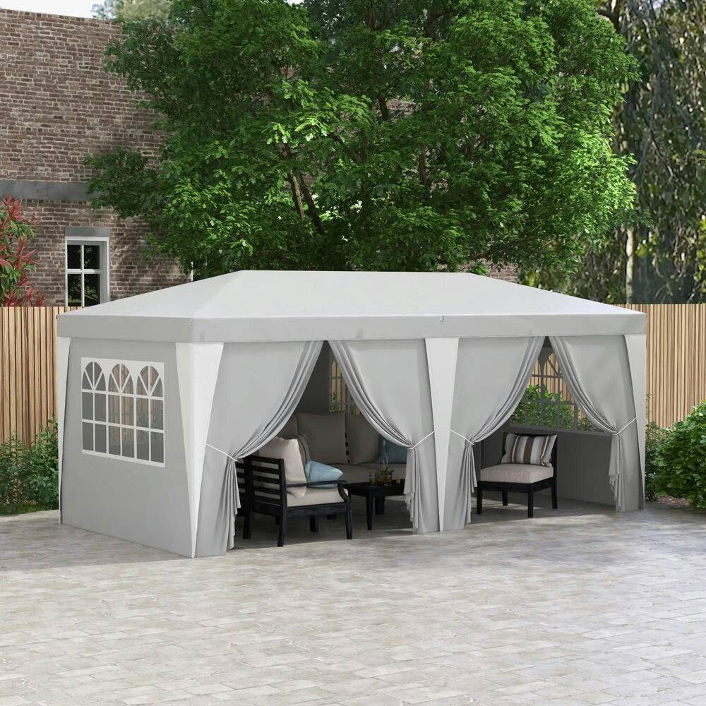 Angle. Spaco - Spaco 19'x10' Pop-Up Canopy,Removable Sidewalls,Windows,Adjustable Height - Light Grey.