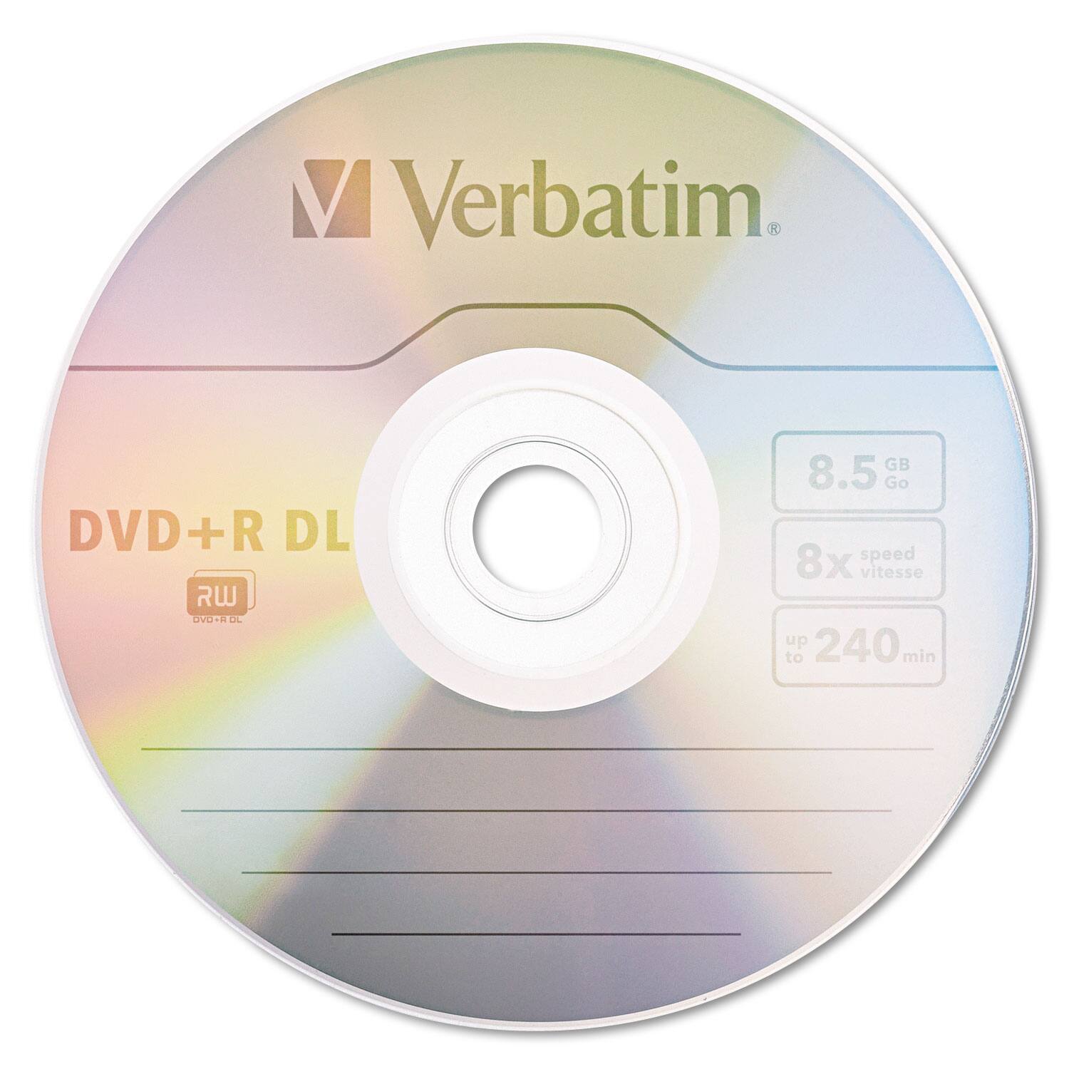 Verbatim  
DVD+R DL  
RW  
8.5 GB  
8x speed  
up to 240 min