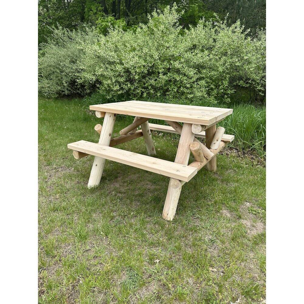 Alt View 1. Contoured Comfort - 4' Log Picnic Table  Attached Benches - Brown.