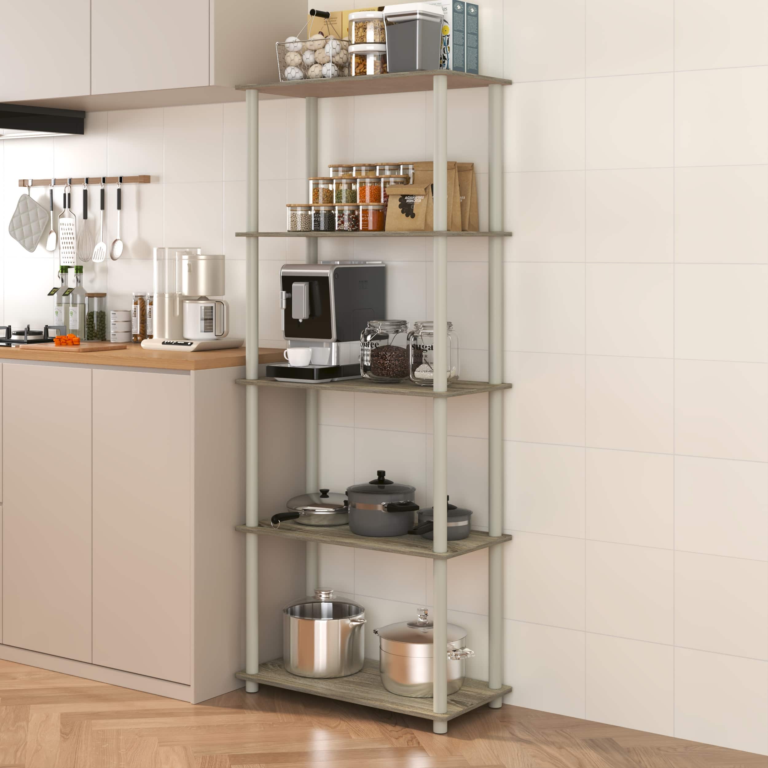 HOMLUX - 5-Tier 57.4" Open Shelf Bookcase Compact Storage Bookshelf for Living Room Bedroom Office - Sonoma Oak & White