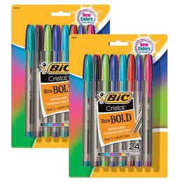 BIC - Cristal Xtra Bold Fashion Ballpoint Pen, Medium Point (1.6mm), Assorted Colors, 24 Per Pack, 2 Packs