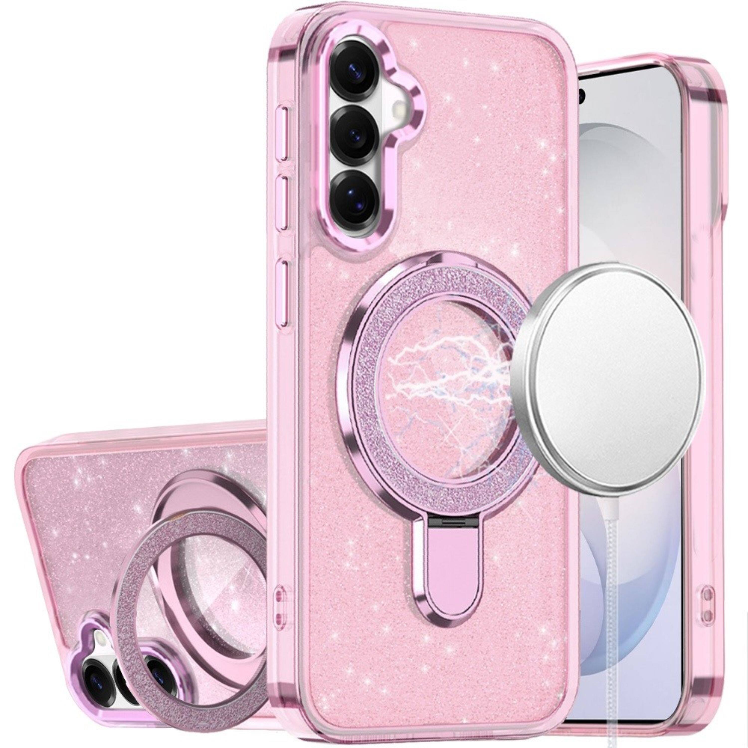 Front. Kitcheniva - Translucent Full Glitter Magnetic Circle Plus Tempered Glass For Samsung S26 FE Light Pink - Light Pink.