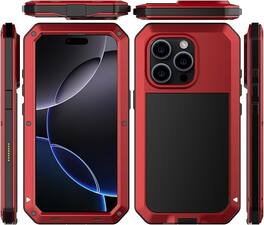 Gravity Ridge - for iPhone 15 Plus Metal Case 360 Full Body Protective Cover with Silicone Built-in Screen Aluminum Alloy Phone Case - Red