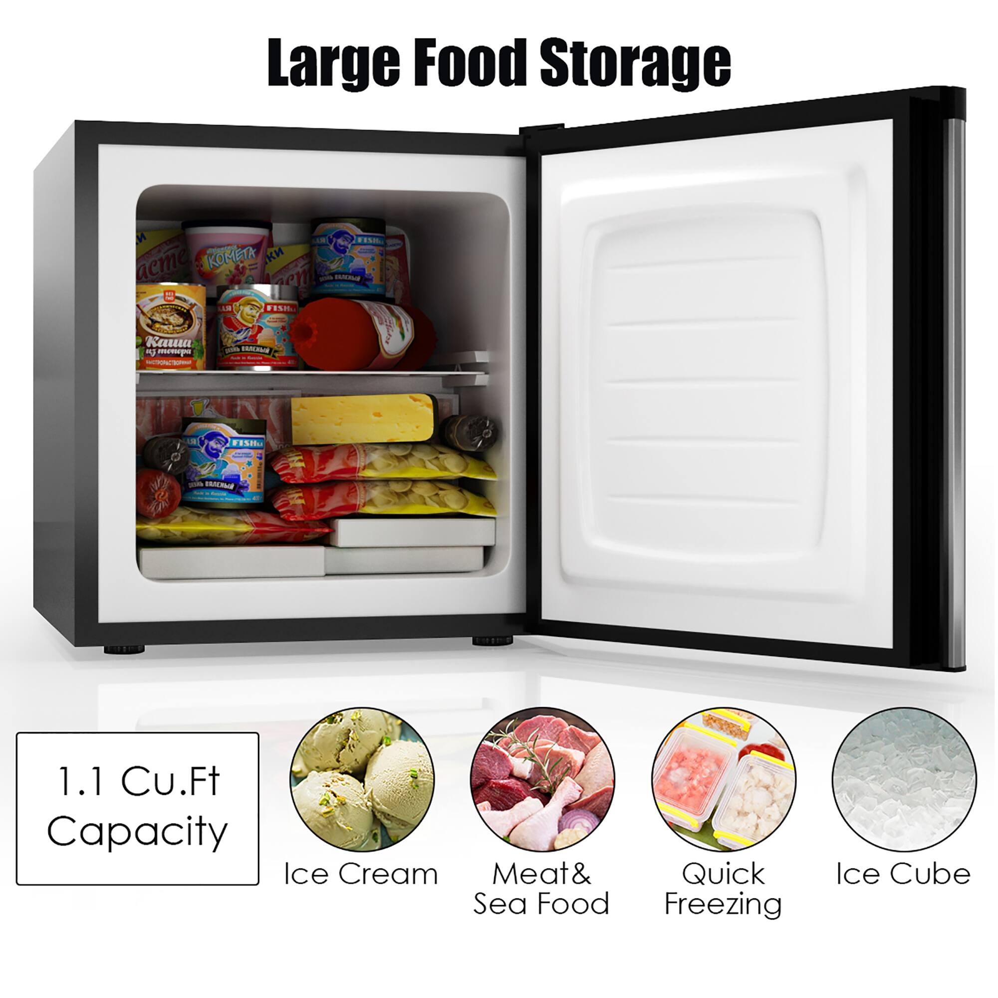 Large Food Storage - 1.1 Cu.Ft Capacity - Ice Cream, Meat & Seafood, Quick Freezing Ice Cube