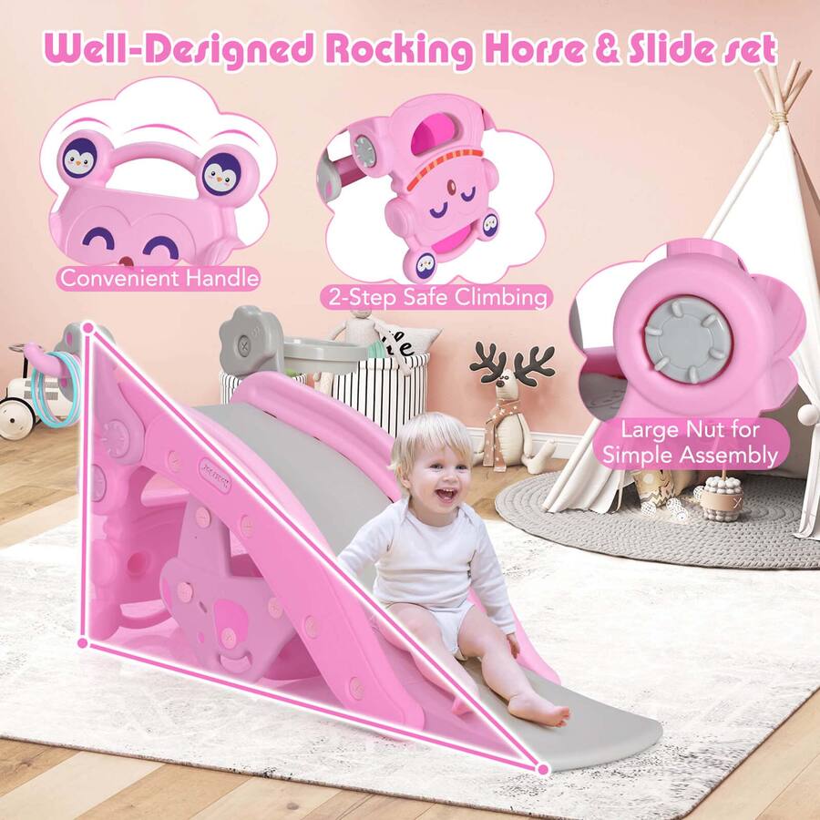 A Rocker Kid Costway 4 in 1 Rocking Horse & Slide Set Toddler Slide Toy with ...