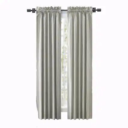 Front. Ellis Curtain - Ellis Curtain Springfield Stripe Tailored 3" Rod Pocket Curtain Panel Pair with Ties 82" x 63" Black - Black.