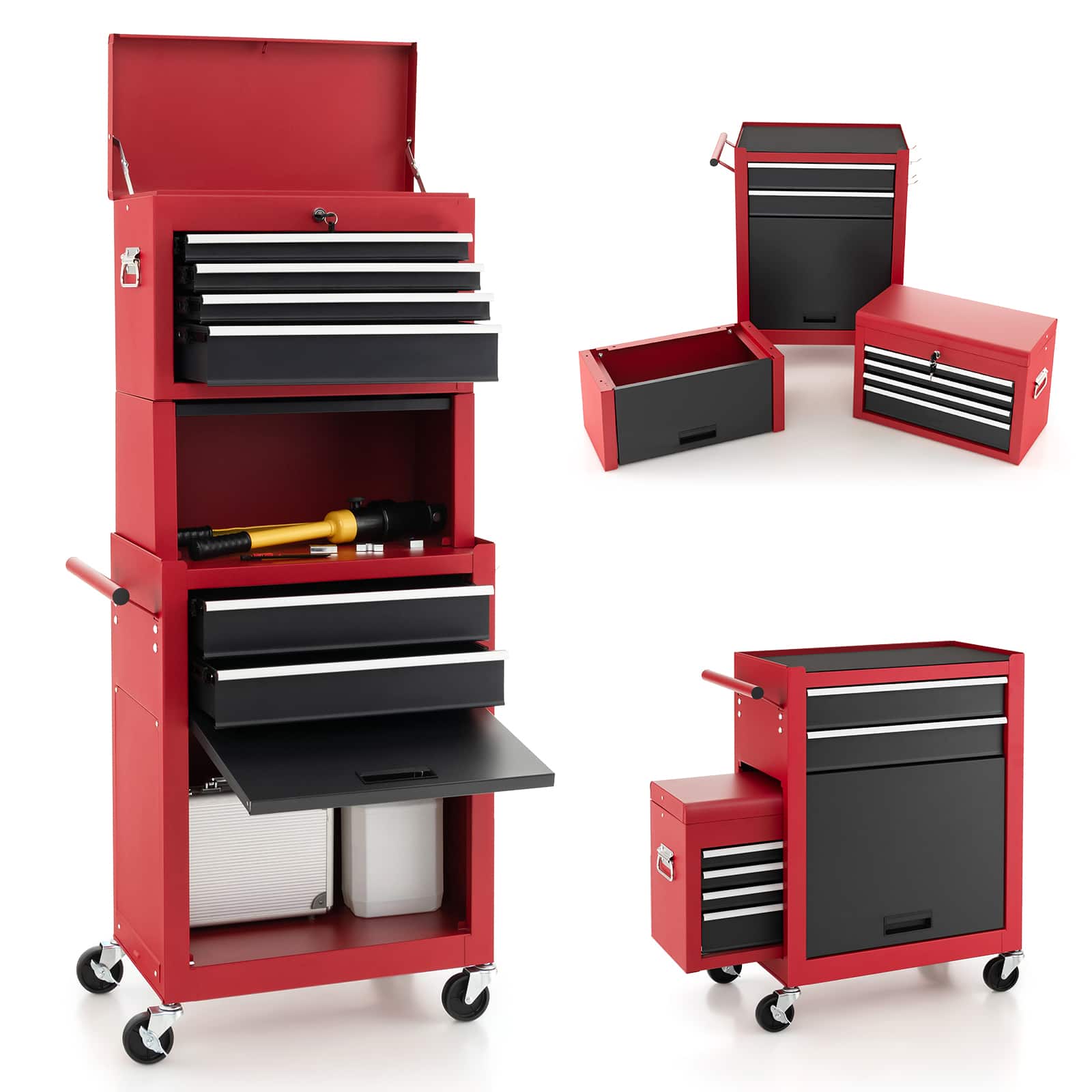 SlickBlue - Metal Tool Chest with 6 Drawers and Height-Extended Cabinet - Black & Red