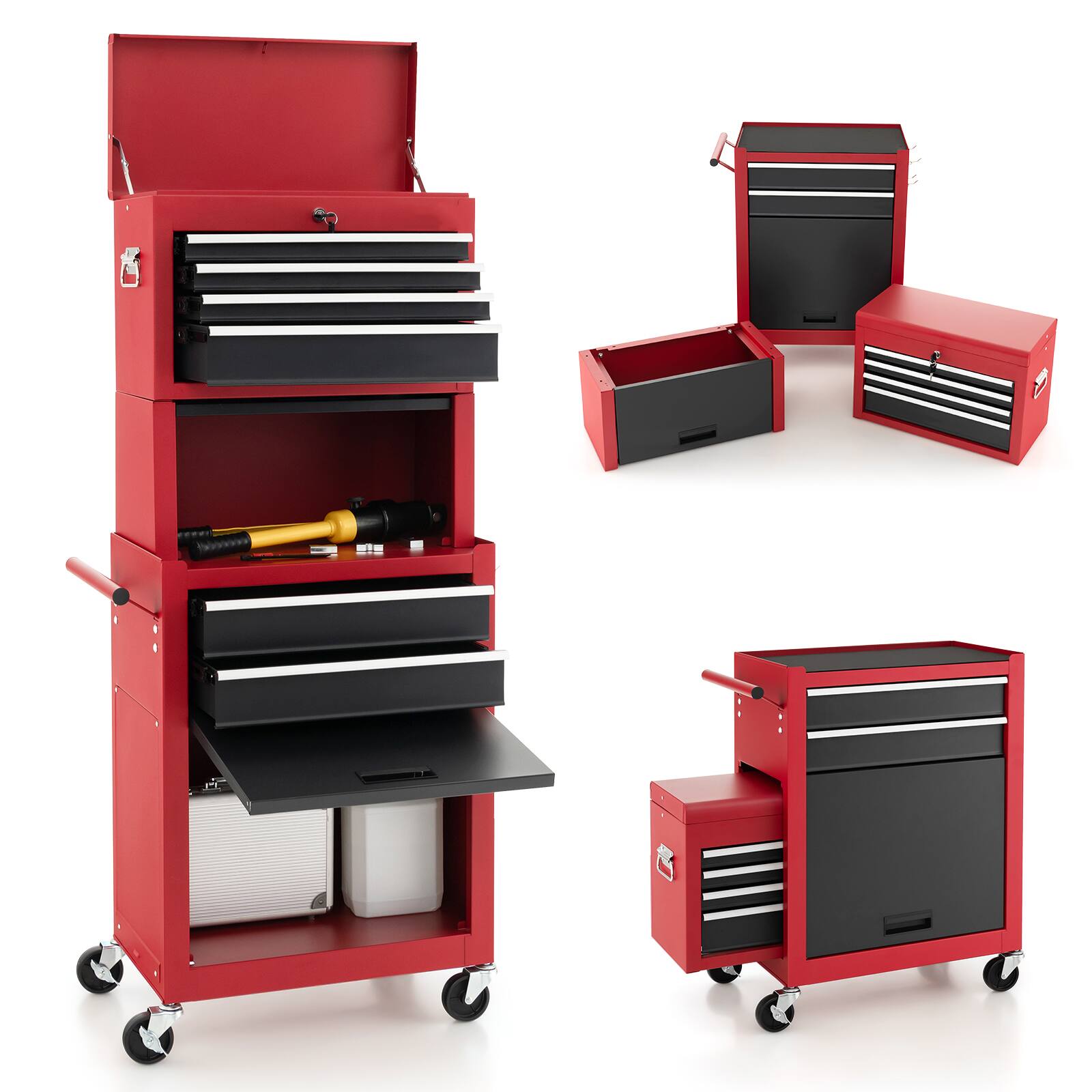 Front. SlickBlue - Metal Tool Chest with 6 Drawers and Height-Extended Cabinet - Black & Red.