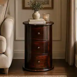 Artisan Furniture - Solid Wood California Walnut Drum 3 Drawer Chest - Brown