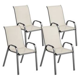 Outsunny - of 4 Outdoor Dining Chairs, Stackable Patio Chairs with High Back - Beige