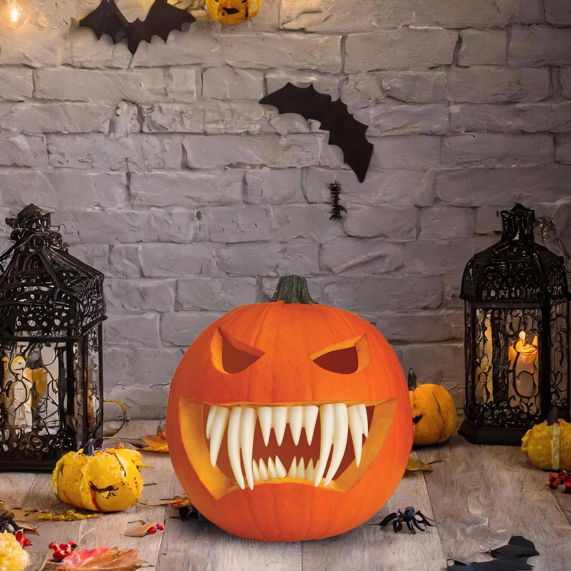 Alt View 3. Funworld - Halloween Pumpkin Accessory Kit | Fang Teeth - White.