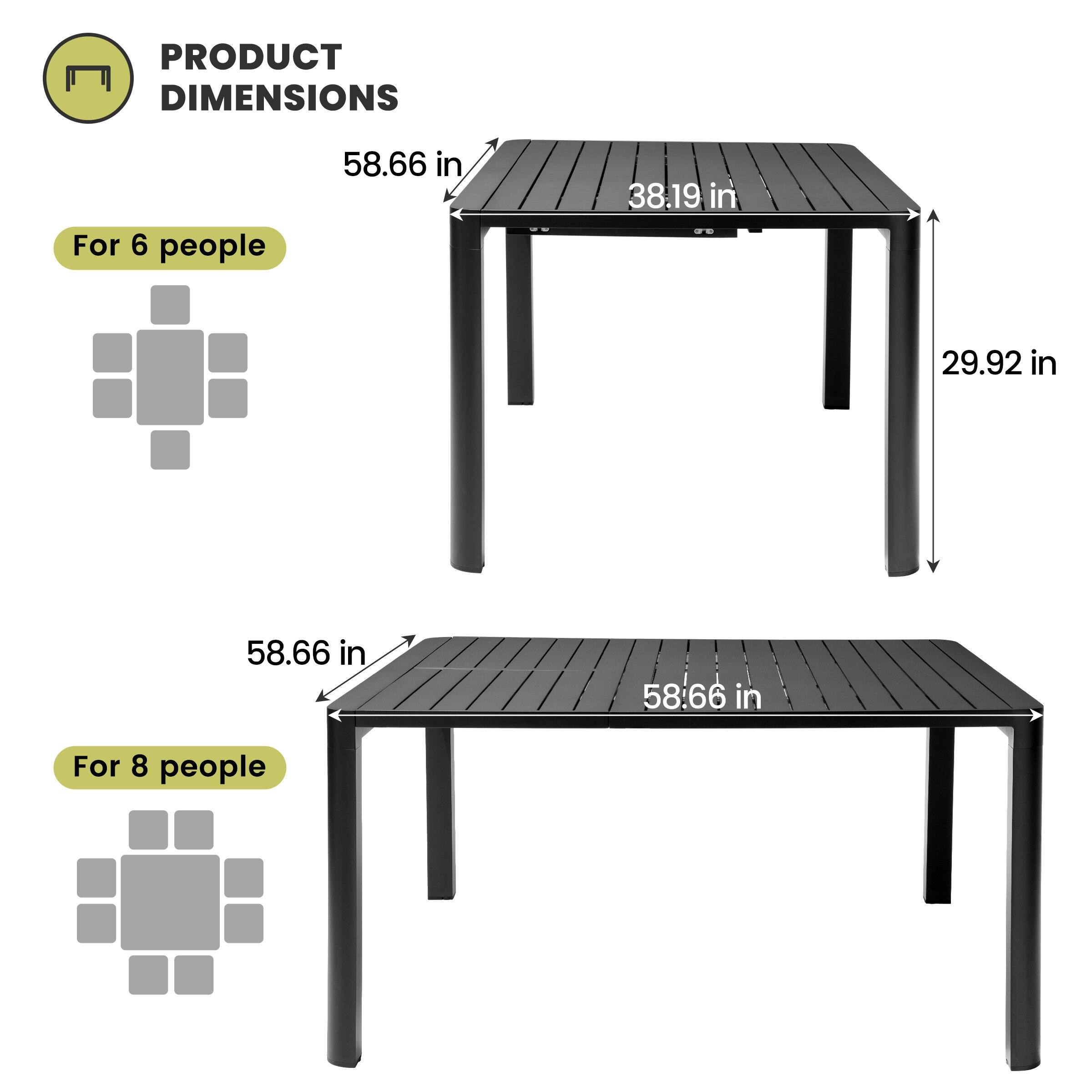 PRODUCT DIMENSIONS

For 6 people  
58.66 in x 38.19 in x 29.92 in

For 8 people  
58.66 in x 58.66 in