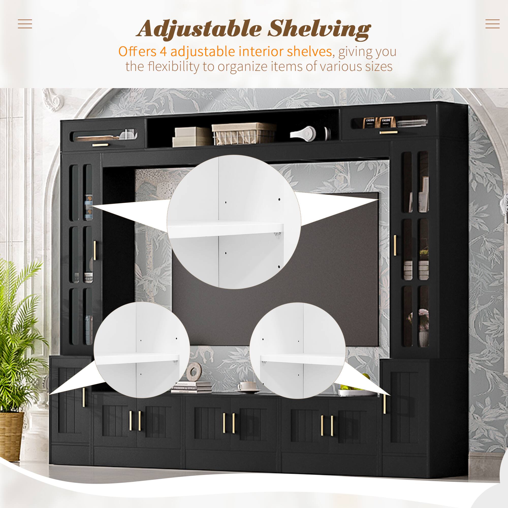 Adjustable Shelving  
Offers 4 adjustable interior shelves, giving you the flexibility to organize items of various sizes