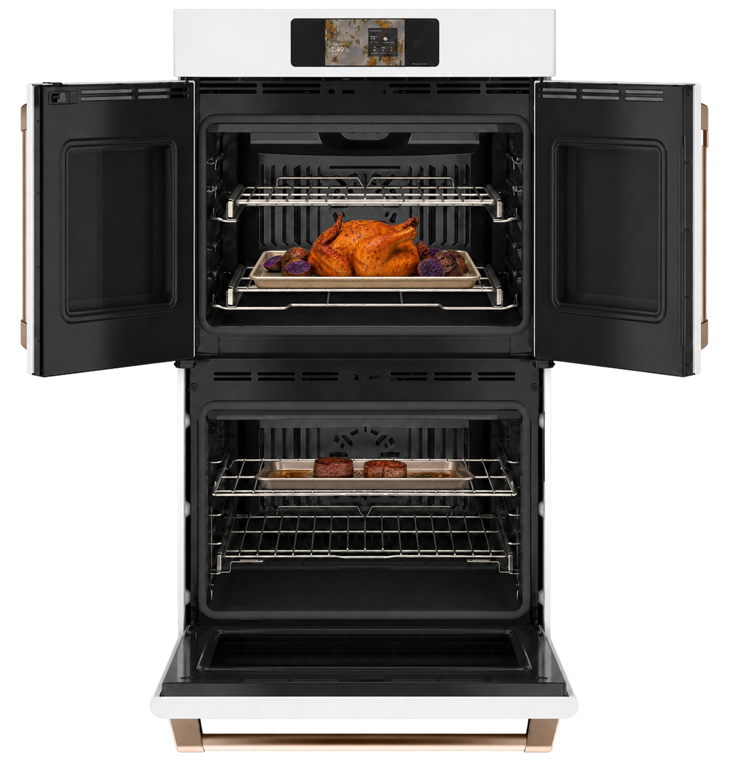 Alt View 13. Café - 30" Smart Built-In Double Electric Convection French Door Wall Oven with No Preheat Air Fry - Matte White.