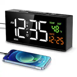 Dazzed Corner - Alarm Clocks, Digital Clock with Date Temperature and Weekday - Black