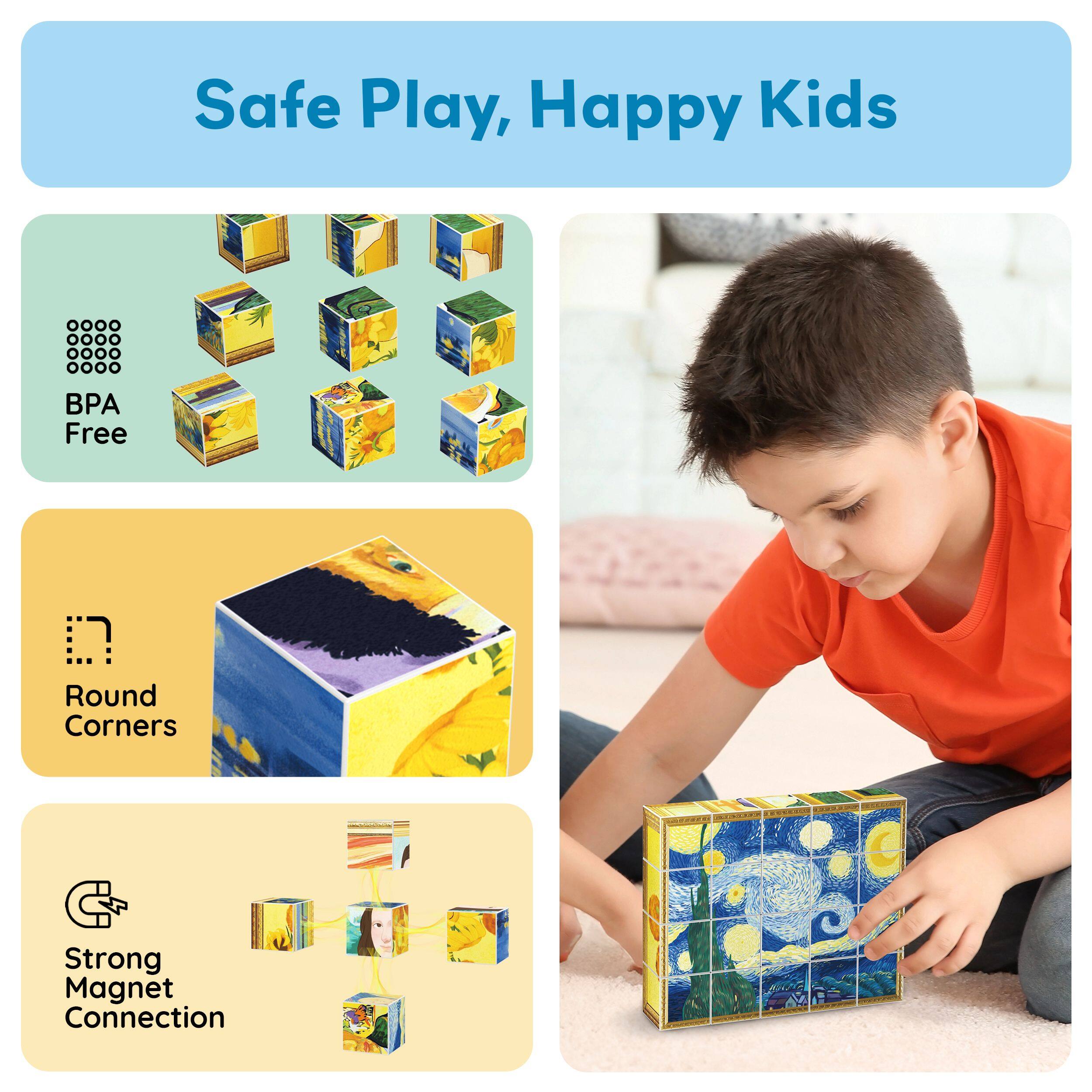 Safe Play, Happy Kids

- BPA Free
- Round Corners
- Strong Magnet Connection