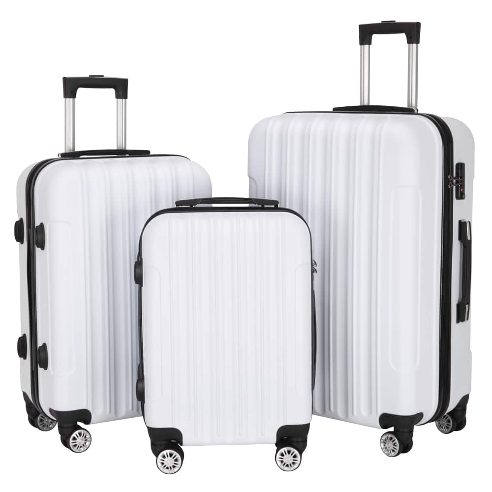 Front. Winado - 20"/24"/28" 3 Piece Trolley Carry On ABS Luggage Lightweight Hardside Suitcase Set Spinner Wheels & TSA Lock for Travel - White.