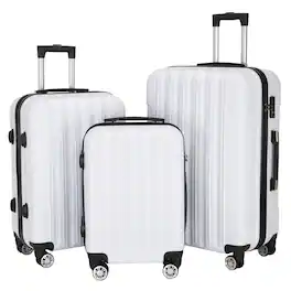 Winado - 20"/24"/28" 3 Piece Trolley Carry On ABS Luggage Lightweight Hardside Suitcase Set Spinner Wheels & TSA Lock for Travel - White