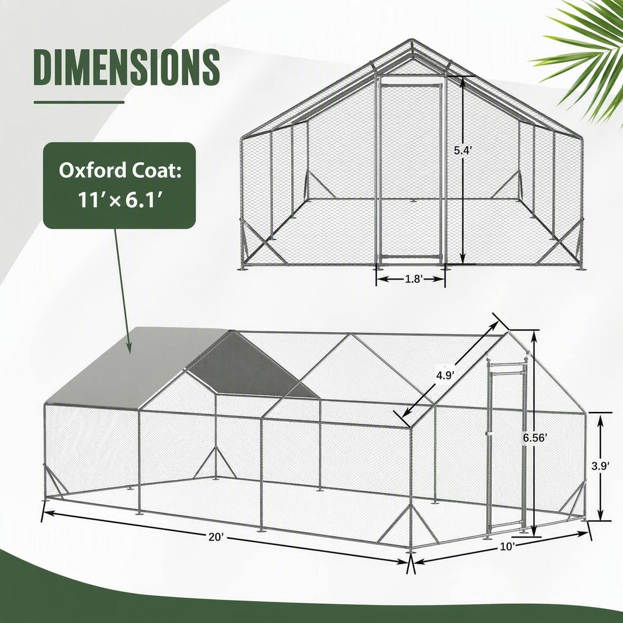 DIMENSIONS

Oxford Coat: 11' x 6.1'

- 5.4'
- 1.8'
- 4.9'
- 6.56'
- 3.9'
- 20'
- 10'