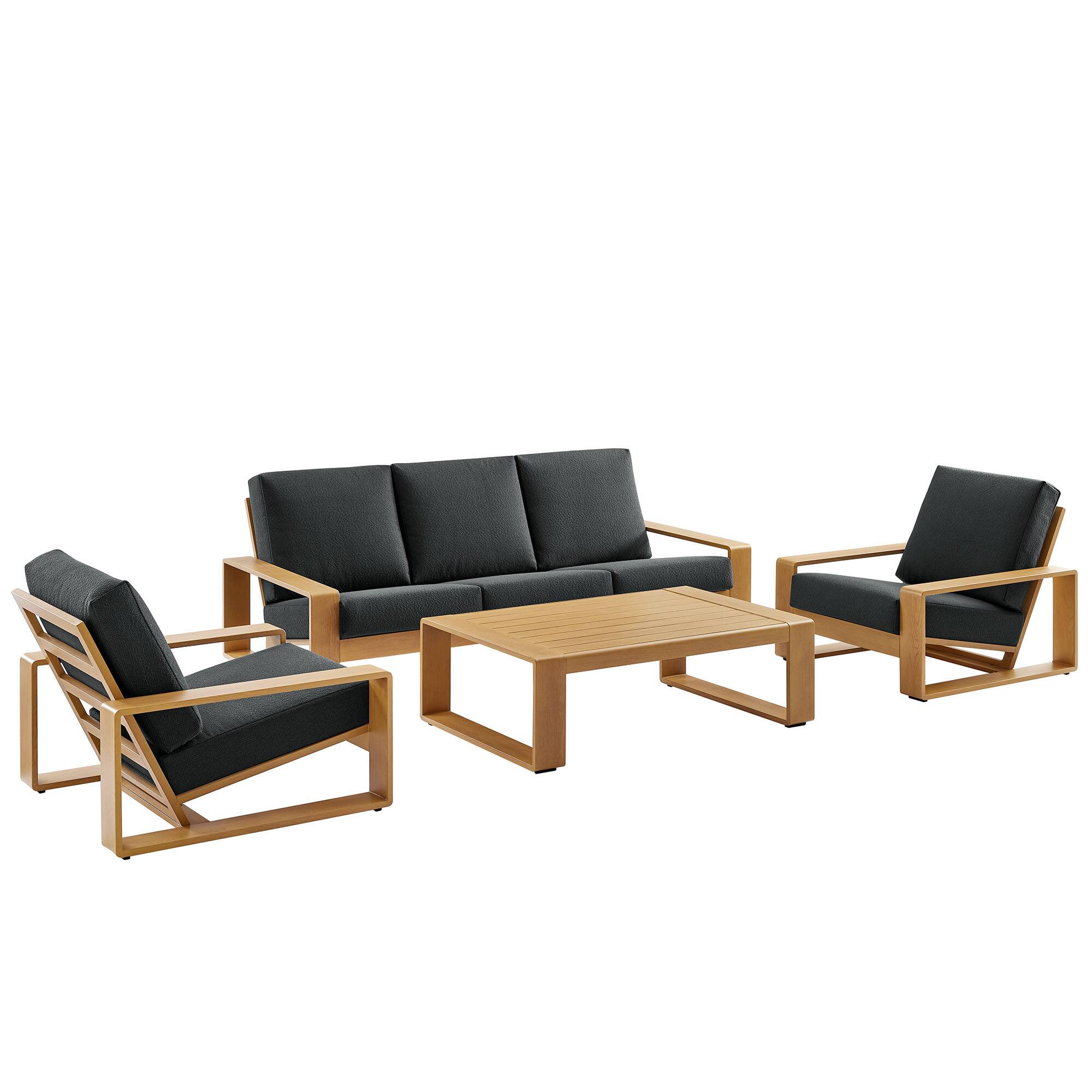 Left. Modway - Lirienne 4-Piece Outdoor Patio Aluminum Faux Wood Furniture Set - Charcoal Natural.