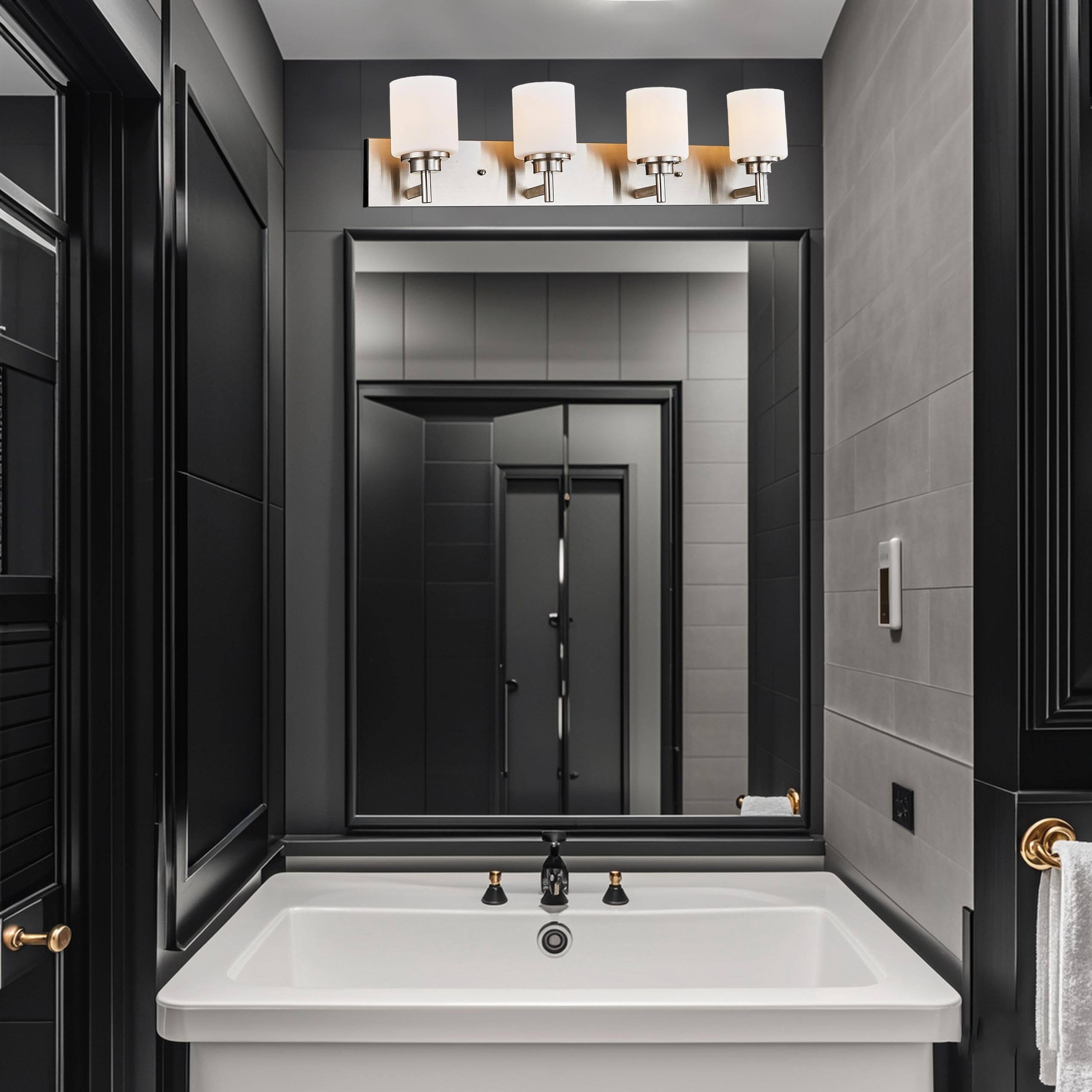 Left. Earthley Blooms - Bathroom Vanity Light Fixture Brushed Nickel 4 Lights Glass Shade For Living Room Bedroom Farmhouse Anti-rust - Brushed Nickel-24 inch 3-Light.