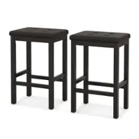 Costway - Set of 2 Rubber Wood Bar Stools 24" Counter Height Stool with Padded Seat, Footrest - Brown & Black - Front_Zoom